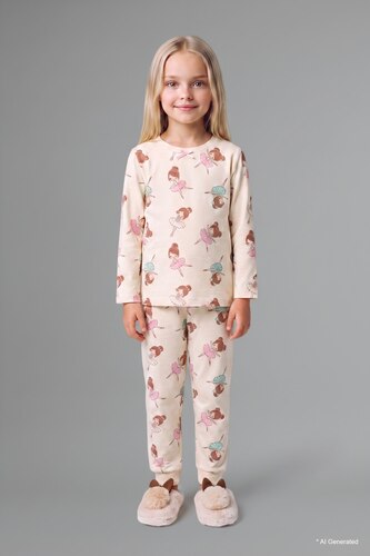 BABY GIRL Ecru Baby Girl Patterned 2 Piece Pyjama Set