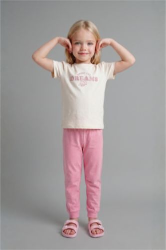 Baby Girls Beige 2 piece Regular Fit Printed Knitted Pyjamas