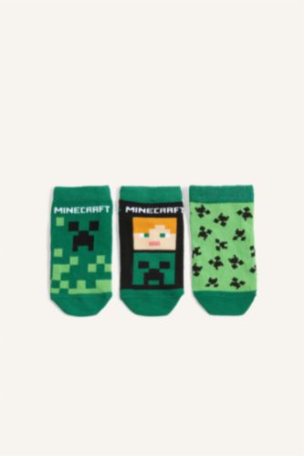 Erkek Çocuk - Genç Erkek Yeşil Minecraft 3'lü Pamuklu Patik Çorap Erkek Çocuk