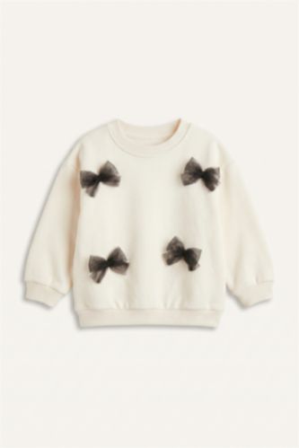 Kız Bebek Ekru Bisiklet Yaka İnce Sweatshirt Kız Bebek
