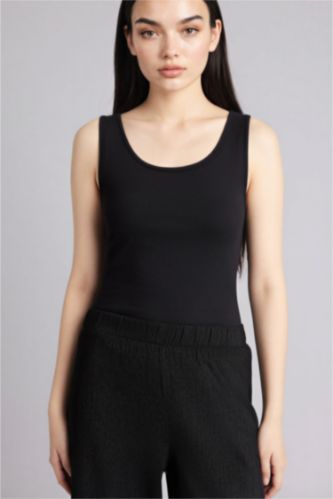 Kadın Siyah Slim Fit Basic Yuvarlak Yaka Atlet