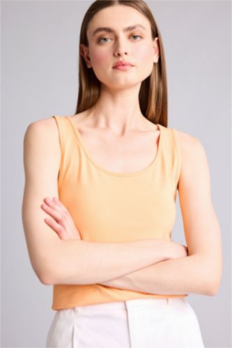 Women Salmon Slim Fit Basic Round Collar Sleeveless Tank Top