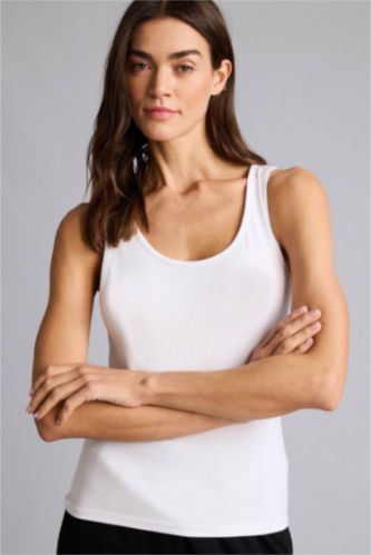 WOMAN White Slim Fit Crew Neck Sleeveless Tank Top
