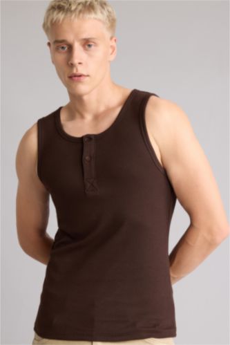 Erkek Kahve Regular Fit Ribana Atlet