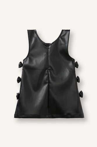 Baby Girl Sleeveless Side Bows  Faux Leather Dress
