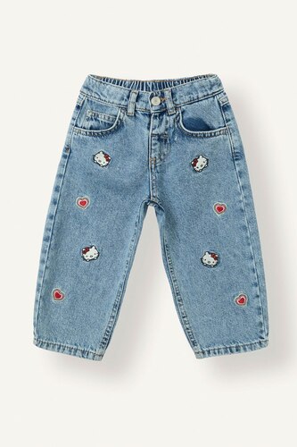 طفلة صغيرة أزرق Baby Girl Hello Kitty Barrel Fit Wide Leg Jeans