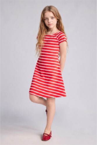 GIRLS & TEENS Light Red Girl Striped Red Knee Length Dress
