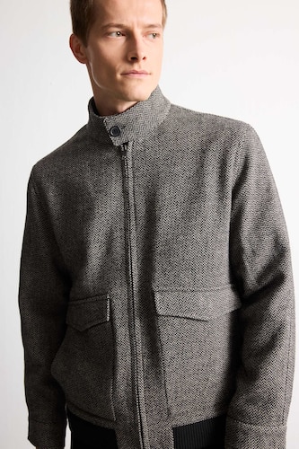Regular Fit Stand Collar Mid Length Jacket