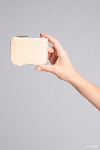 Woman Faux Leather Beige Card Holder