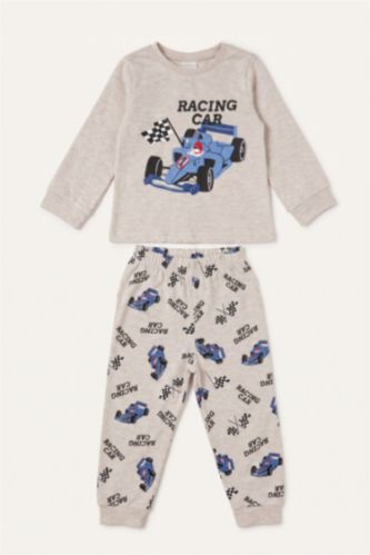 Erkek Bebek Bej Melanj Baskılı 2'Li Pijama Takımı Erkek Bebek