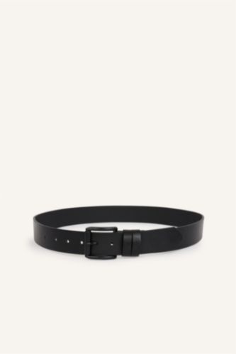 Men Black Man Rectangle Clasp Faux Leather
