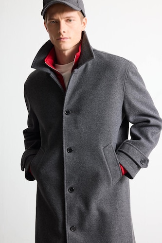 Regular Fit Buttoned Wool Blend Coat