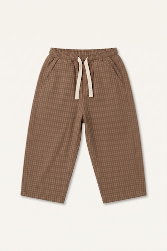BABY BOY Camel Boy Baggy Fit Checked Straight Leg Cotton Trousers