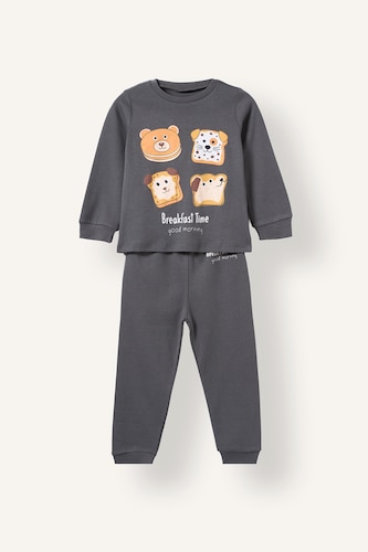 Erkek Bebek Gri Baskılı 2'li Pijama Takımı Erkek Bebek