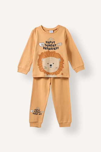Erkek Bebek Açık Camel 2'Li Takım Baskılı Erkek Bebek