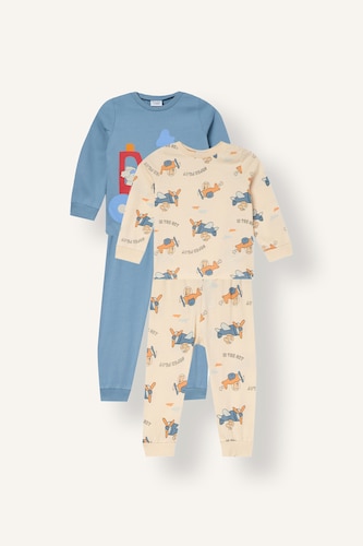 Erkek Bebek Mavi 2'li Takım Baskılı Erkek Bebek