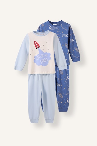Erkek Bebek Açık Mavi 4'lü Pijama Takım Desenli Erkek Bebek
