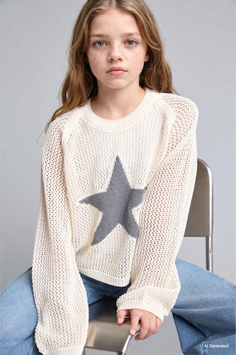 Pull écru à motifs Coupe régulière pour fille