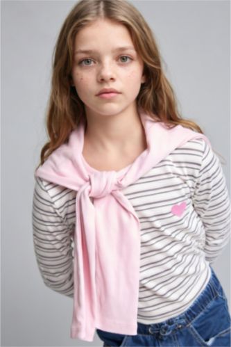 Young Girls - Teen Girls Ecru Printed Long Sleeve T-Shirt