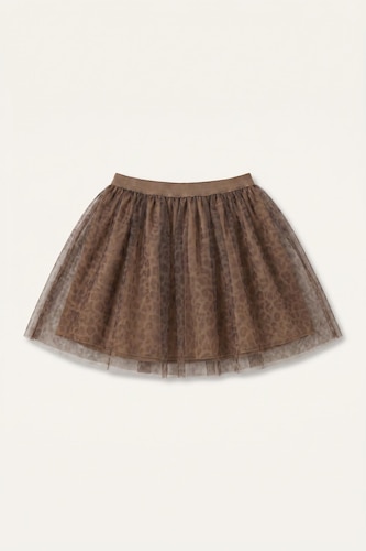 Gir Leopard Print Tulle Brown Mini Skirt