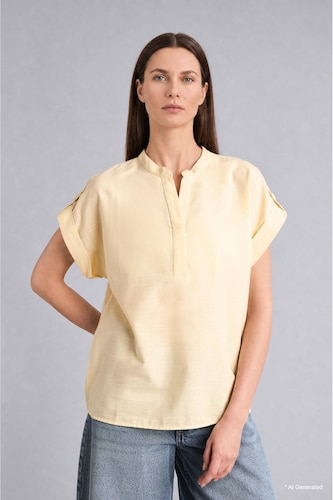 Women Yellow Regular Fit Cotton Crew Neck Short Sleeve Yellow Blouse