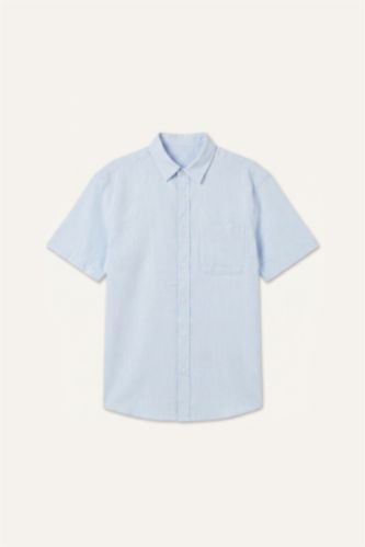 Men Light Blue Regular Fit Cotton Short Sleeve Shirt