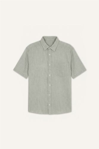 Men Light Khaki Regular Fit Cotton Short Sleeve Shirt