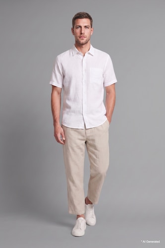 Men White Regular Fit Cotton Short Sleeve Shirt