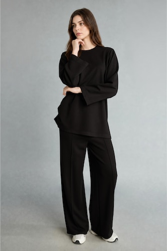 FEMME Noir Pantalon à jambes larges