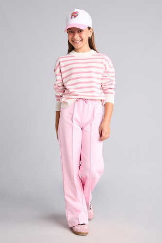 Kız Çocuk - Genç Kız Açık Pembe Wide Leg Pamuklu Eşofman Altı Kız Çocuk