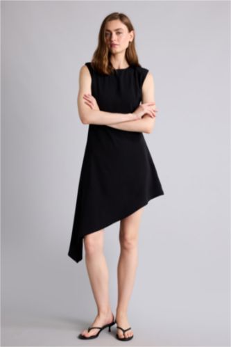 Women Black Crepe Midi Dress