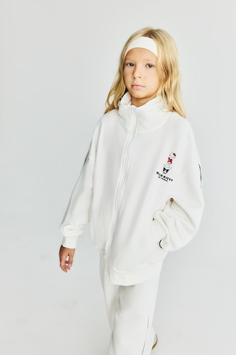 GIRLS & TEENS Ecru Girl Hello Kitty and Friends Printed Zip-Up Collar Cardigan