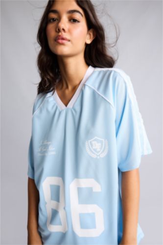 Women Light Blue Oversize Fit Short Sleeve T-Shirt