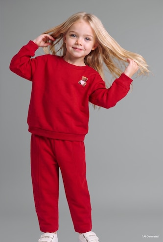 Baby Girl Teddy Bear Print Crew Neck Sweatshirt