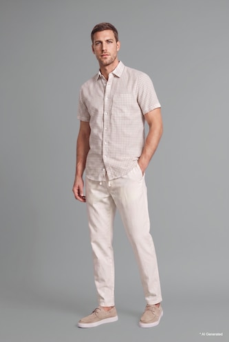 Men Beige Regular Fit Cotton Short Sleeve Shirt