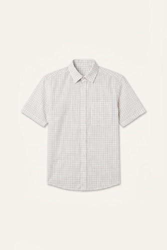 Regular Fit 100% Cotton Checked Beige Short Sleeve Shirt