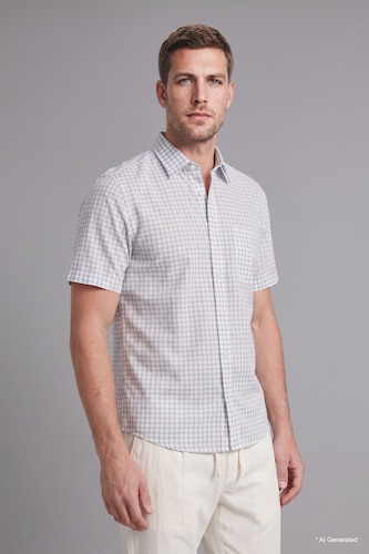 Men Indigo Regular Fit Cotton Short Sleeve Shirt