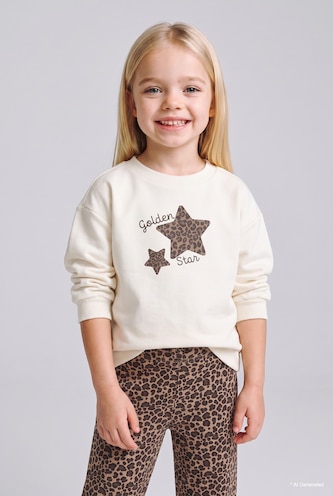 BABY GIRL Ecru Baby Girl Regular Fit Star Printed Crew Neck Sweatshirt