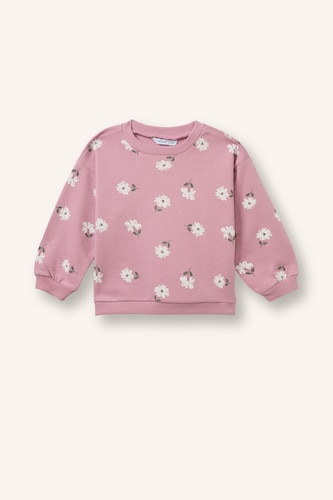 Baby Girls Rose Regular Fit Flower Crew Neck Sweatshirt
