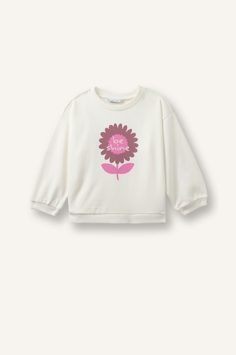 Baby Girls Ecru Regular Fit Crew Neck Sweatshirt