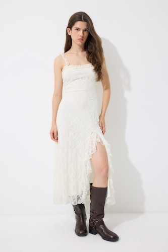 Women White A-Line Strappy Lace White Midi Dress