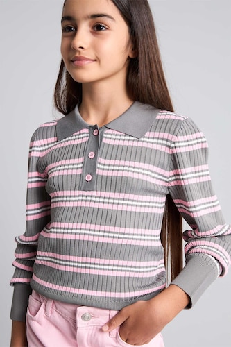 بنات زهري Pull rayé à col polo Coupe régulière pour fille