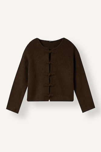 Kadın Kahve Regular Fit Fiyonklu Basic Hırka