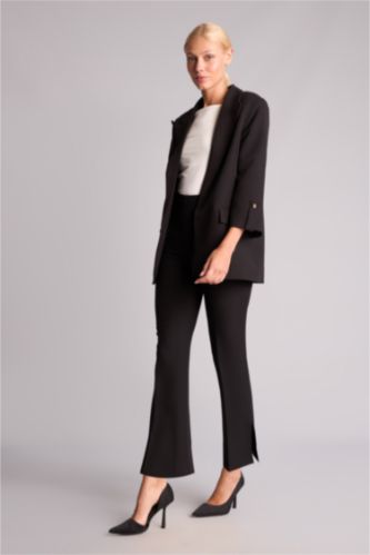 Women Black High Waist Flare Trousers