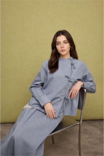Kadın Açık Mavi Regular Fit Poplin Tunik