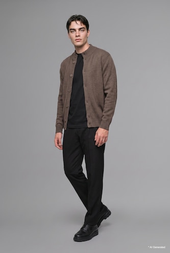 رجال بني فاتح Standard Fit High Neck Basic Knit Cardigan