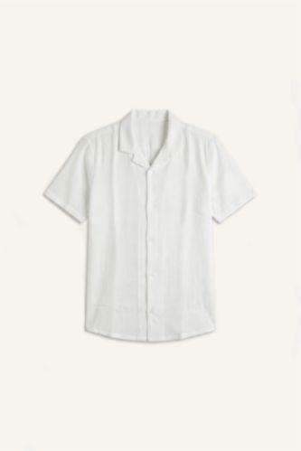 Man Ecru Modern Fit Cotton Short Sleeve Shirt