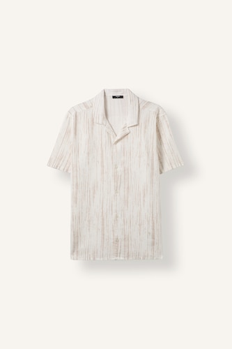 Men Ecru Modern Fit Cotton Short Sleeve Shirt