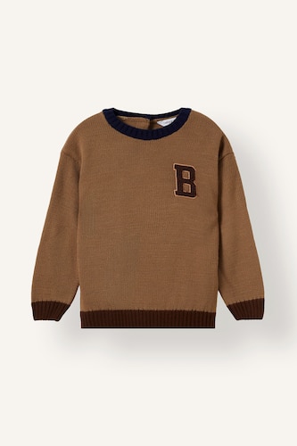Baby Boys Light Brown Baby Boy Oversize Fit Embroidered Pullover
