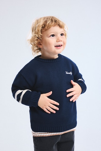 Pull en tricot oversize brodé avec détail bandes pour bébé garçon